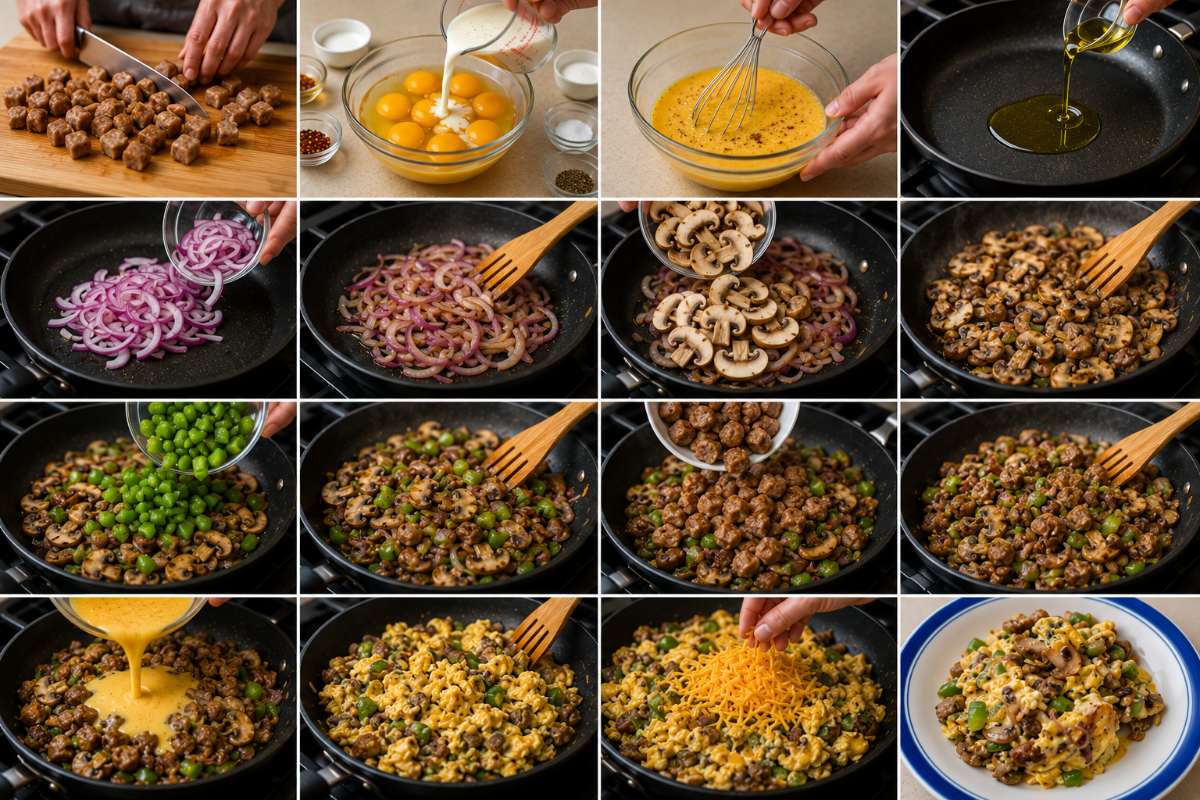 Instructions For One Pan Sausage and Egg Breakfast