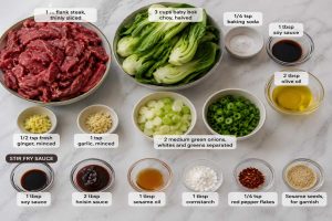 Ingredients for Beef and Bok Choy Stir Fry
