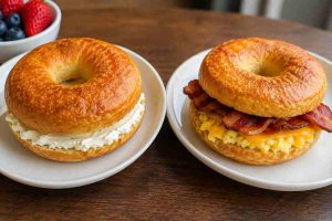 Serving fluffy keto bagels