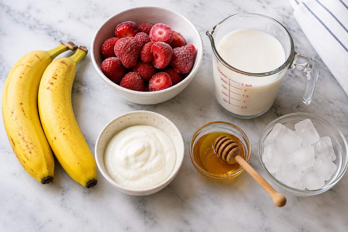 Ingredients for making Strawberry Banana Smoothie