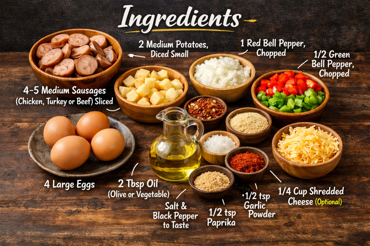 Ingredients of Sausage Egg Hash