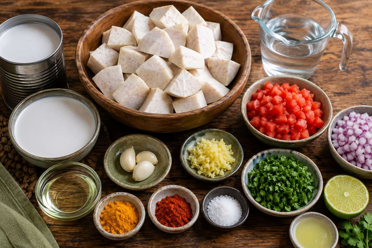Ingredients For Creamy Coconut Nduma Recipe