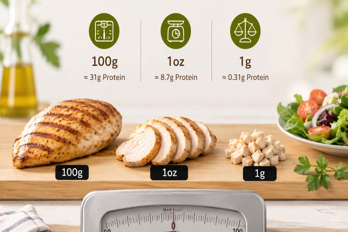 Chicken Breast Protein Per 100g, Ounce and Gram