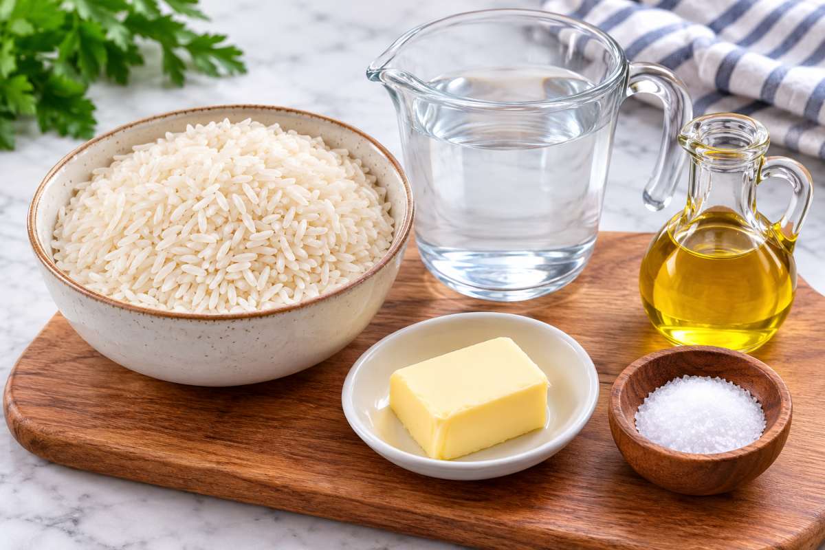 Ingredients for white rice recipe