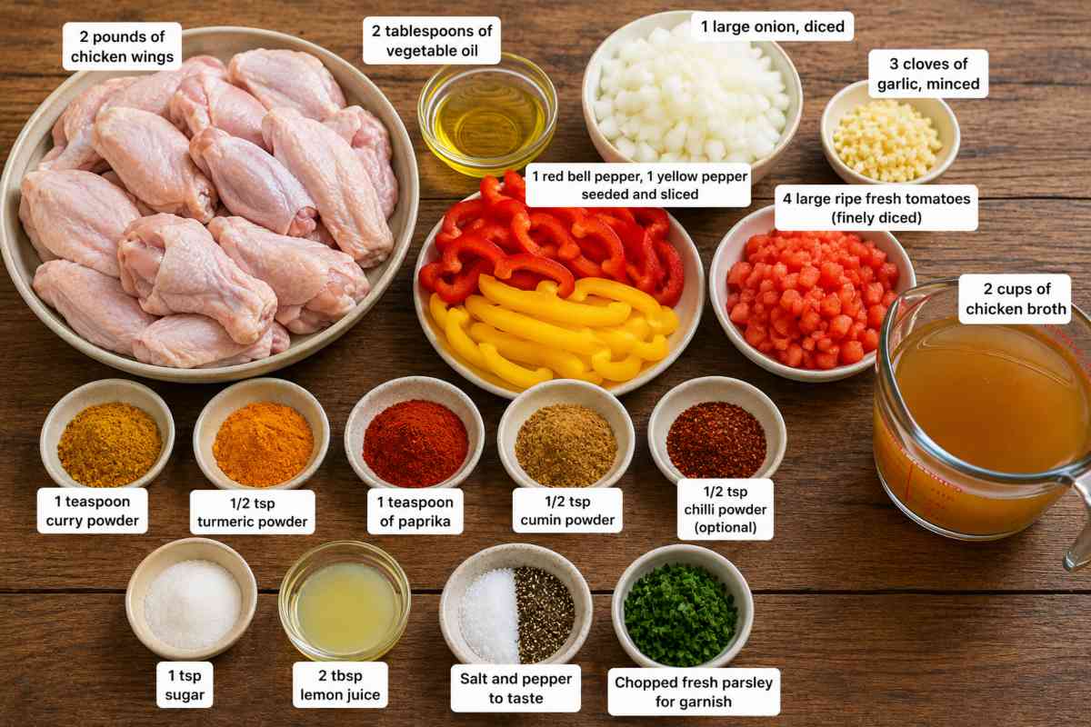 Ingredients for making Chicken Wings Stew