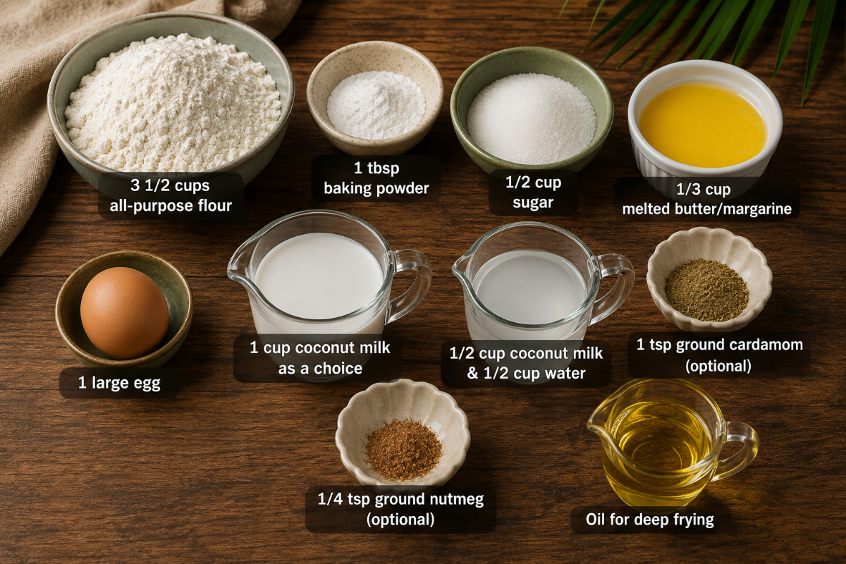 Ingredients for Mandazi African Donuts Recipe