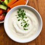 Creamy-homemade-ranch-dressing-in-a-white-bowl-with-fresh-herbs-ready-for-dipping-vegetables.