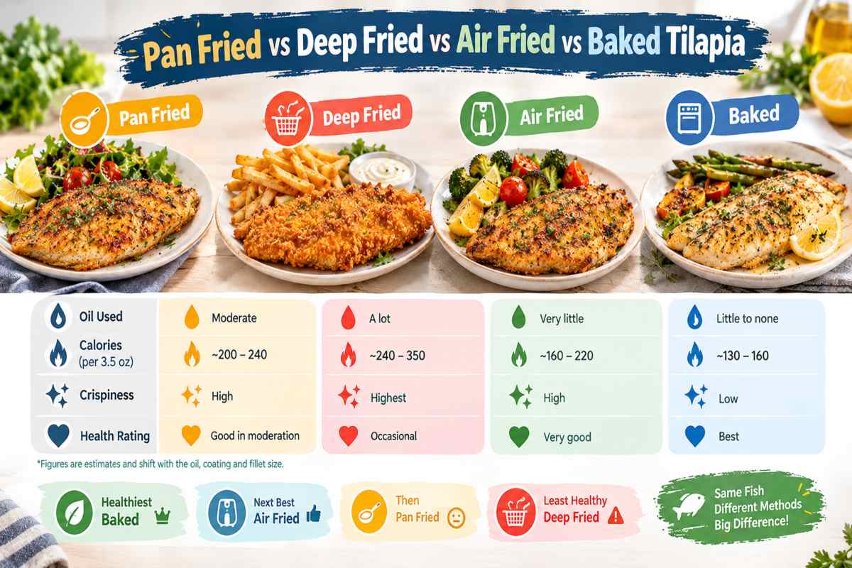 Pan Fried vs Deep Fried vs Air Fried vs Baked Tilapia